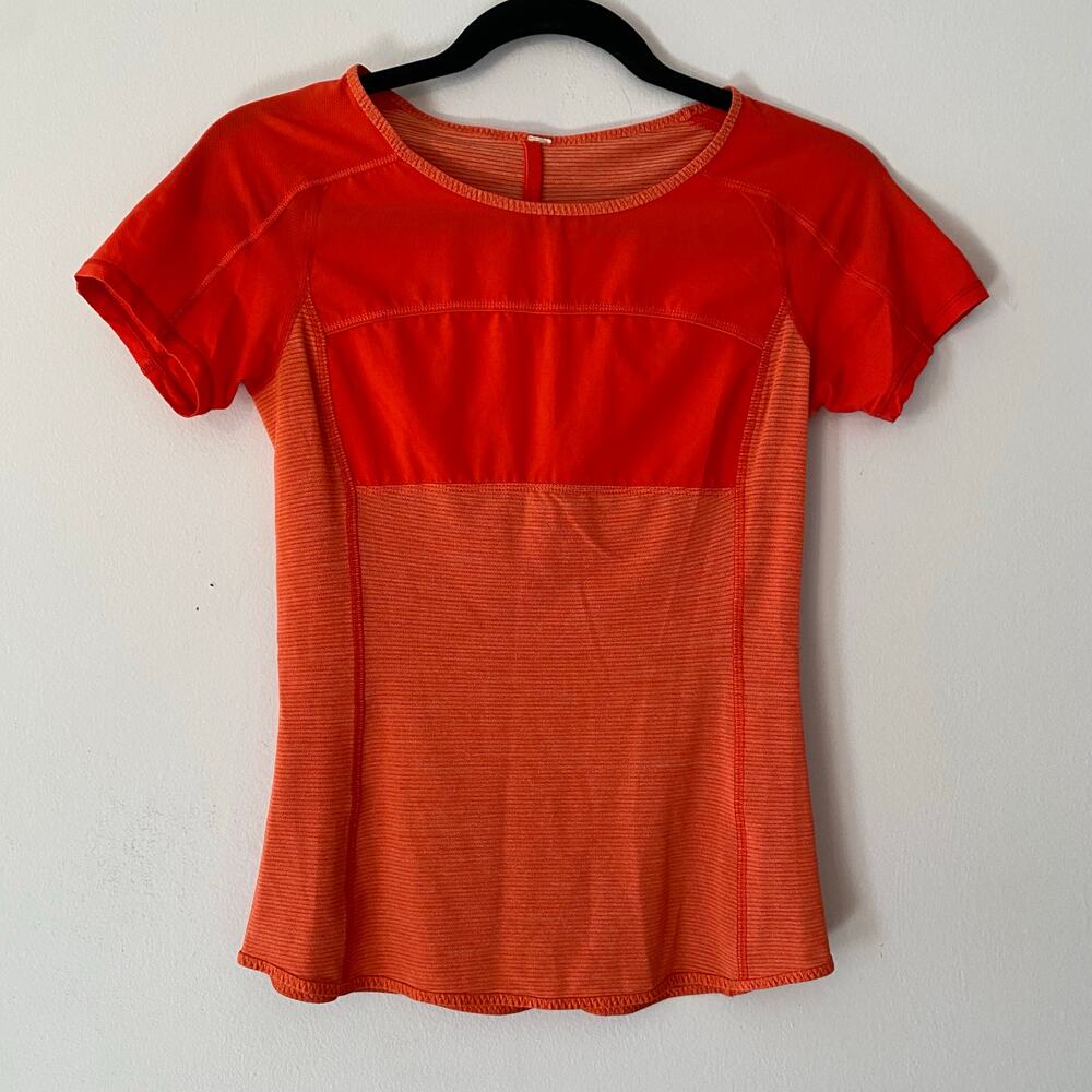 Lululemon Coral Orange Fast Track Short Sleeve Tee Athleisure Women's size 2 - Picture 2 of 9